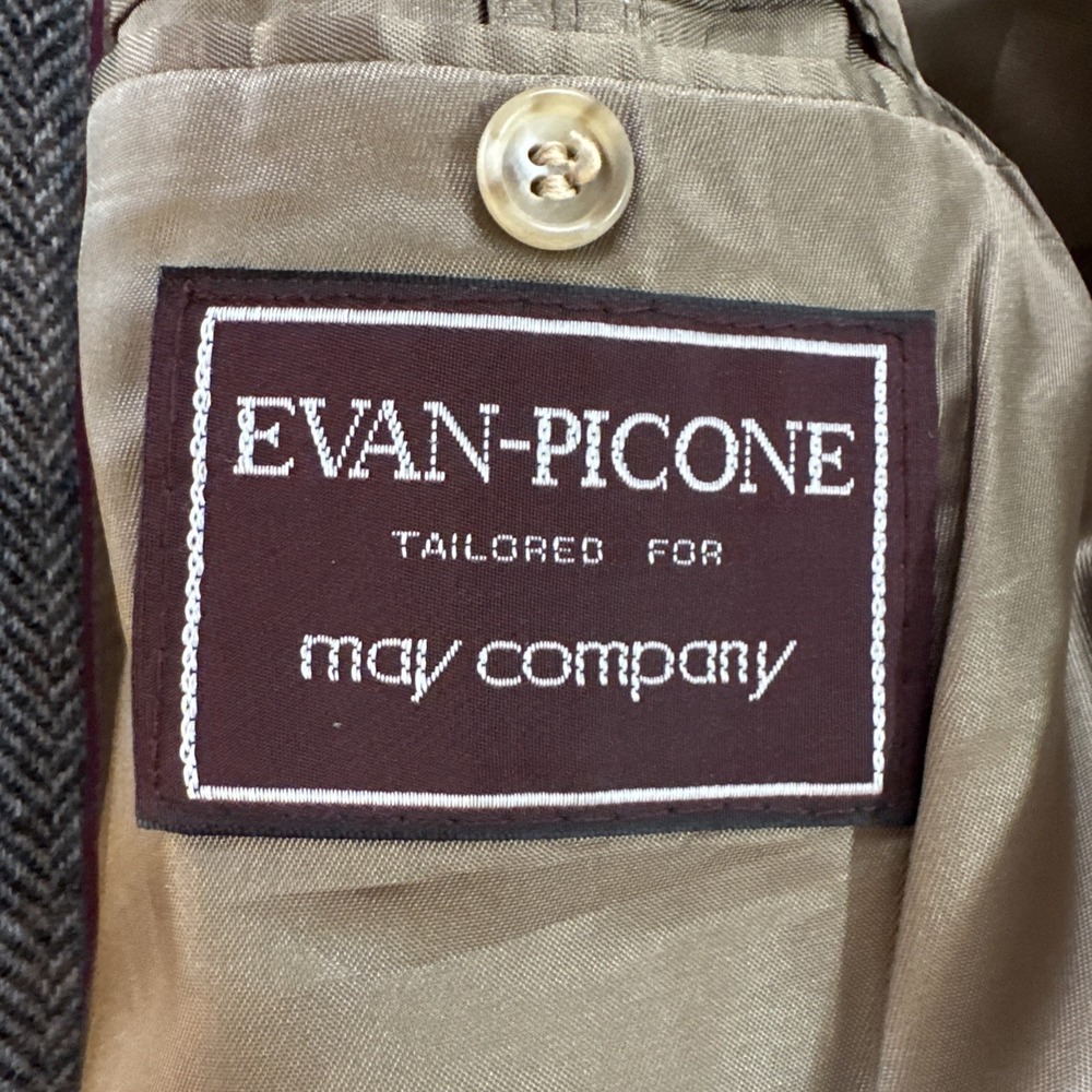 Evan Picone 44L Brown Multi Color Wool Tweed Herringbone Jacket ELBOW PATCHES - Picture 8 of 14